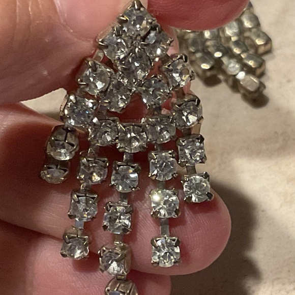 Vintage Rhinestone Earrings pierced Dangle 1.5” long - Picture 4 of 7